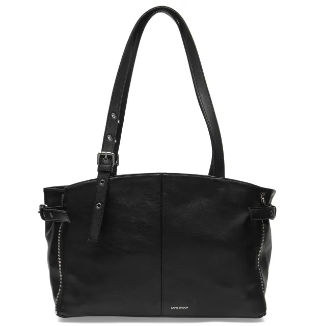 SAMO ONDOH Women's Zipper Shopper Shoulder Bag Nappa Matte Black