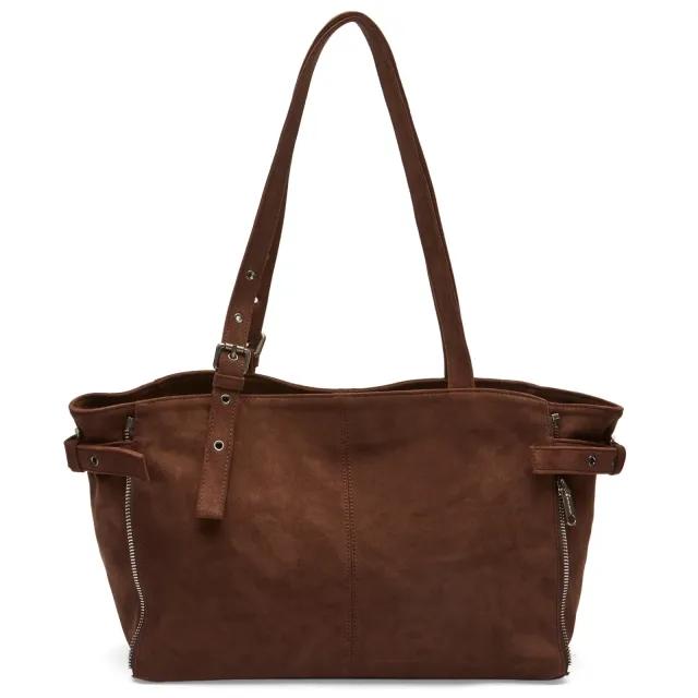 SAMO ONDOH Women's Zipper Shopper Shoulder Bag Suede Brown