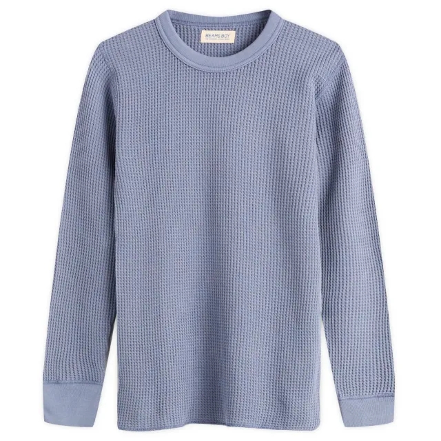 Beams Boy Women's Cotton Thermal Crew Long Sleeve T-Shirt Blue