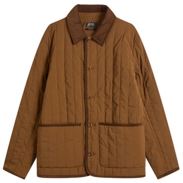 A.P.C. Men's Leone Technical Canvas Quilted Jacket Brown
