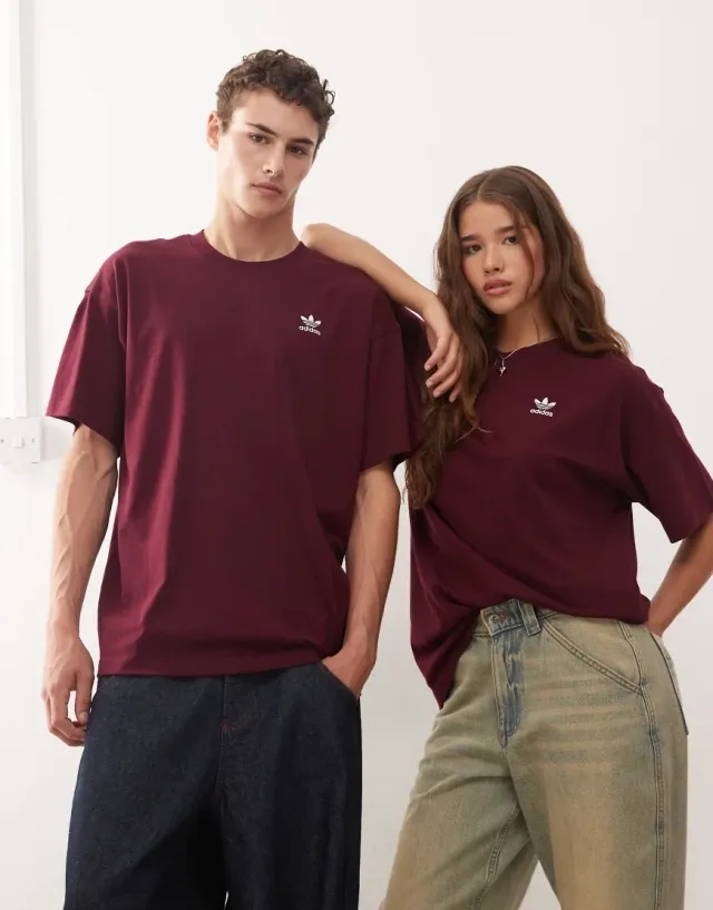 Adidas Originals Essentials Oversized T-Shirt In Burgundy-Red