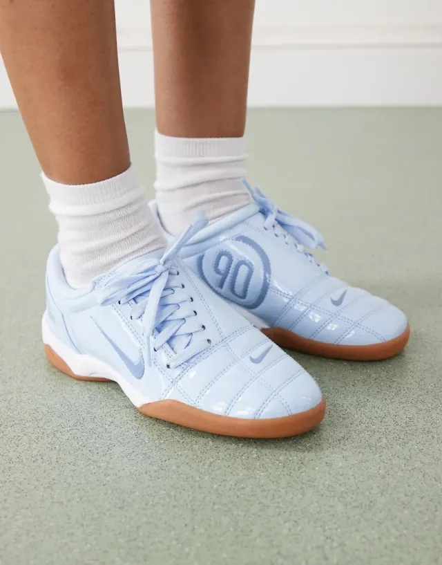Nike T90 Patent Trainers In Light Blue