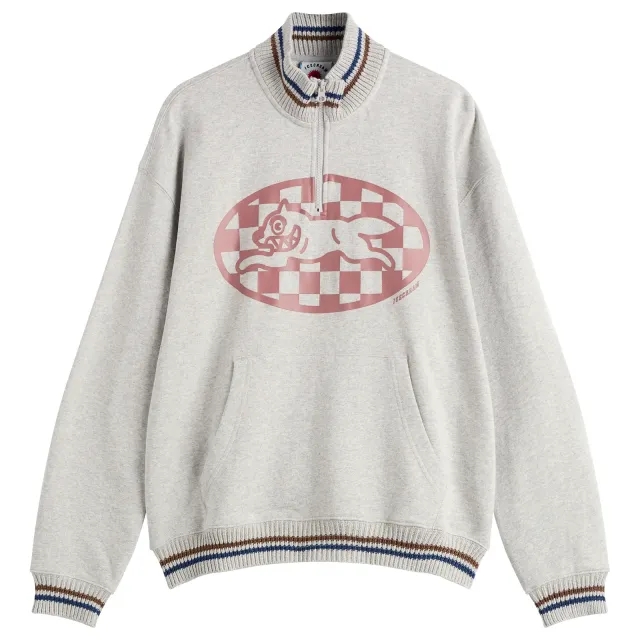 ICECREAM Men's Checker Running Dog Quarter Zip Sweatshirt Heather Grey