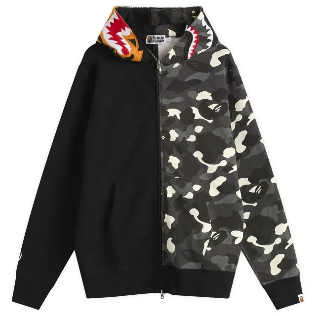 A Bathing Ape Men's City Camo Tiger Shark Zip Hoodie Black