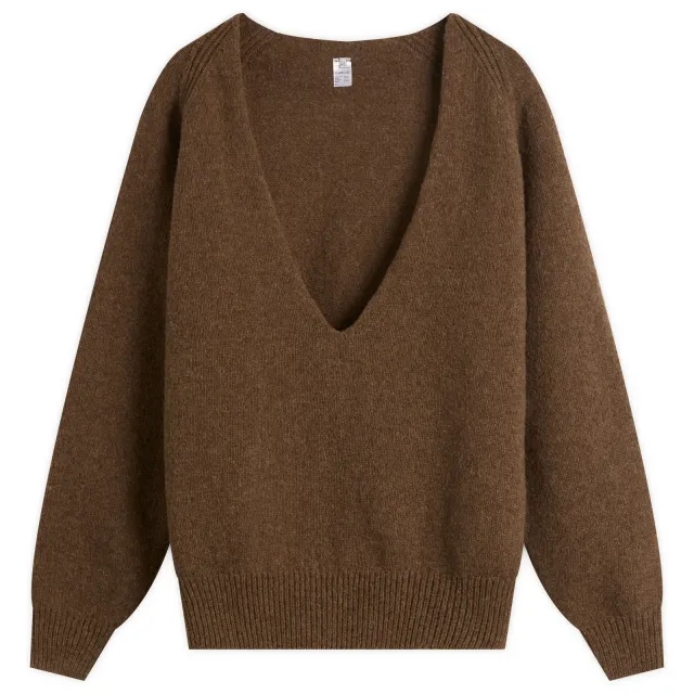 Baserange Women's Soar V Neck Merino Wool Jumper Burel Brown