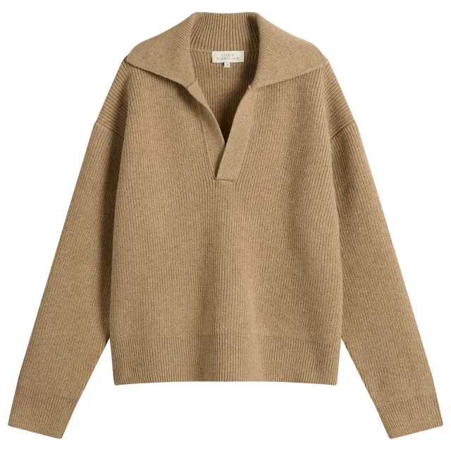 Studio Nicholson Men's Rib Polo Collar Jumper Oatmeal