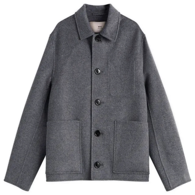 AMI Paris Men's Double Faced Wool Cashmere Ball Jacket Gris Chine