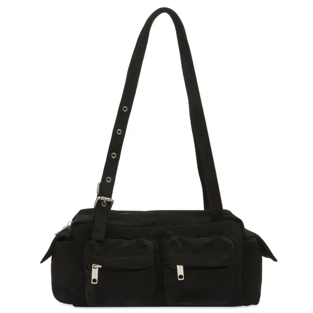SAMO ONDOH Women's Pocket Utility Shoulder Bag - Medium Suede Black