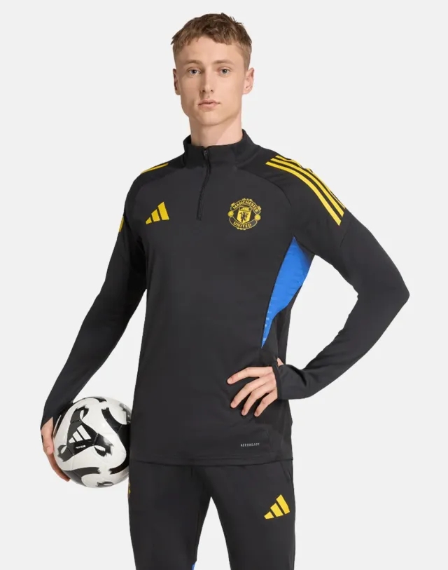 Men's adidas Adults Manchester United Euro Training Half Zip Top in Black 