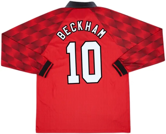 1996-98 Manchester United Home L/S Shirt Beckham #10 - 8/10 - (XL)