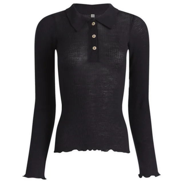 Baserange Women's Dual Long Sleeve Wool Polo Top Murano Navy