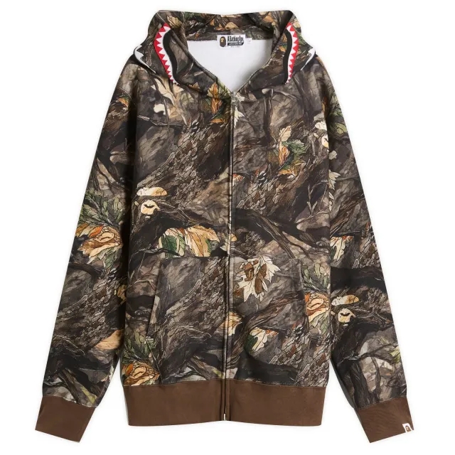 A Bathing Ape Men's Tree Edge Camo Shark Zip Hoodie Brown