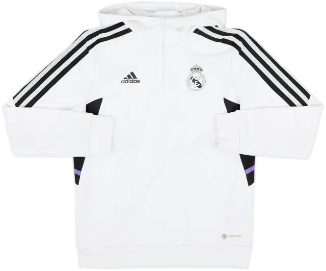 2022-23 Real Madrid adidas 1/4 Zip Hooded Drill Top - 7/10 - (M.Boys)