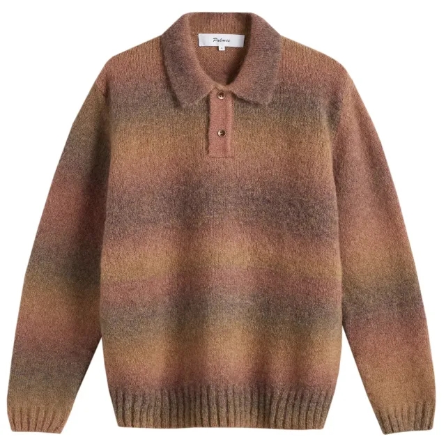 Palmes Men's Alpaca Long Sleeve Knit Polo Brown