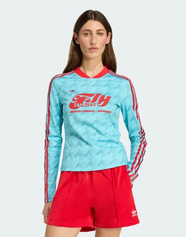 Adidas Originals Graphic Football Allover Print Bodycon Long Sleeve T-shirt