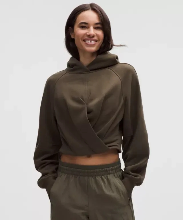lululemon – Women's Scuba Cropped Wrap Pullover Hoodie – Color Brown/Green – Size Large