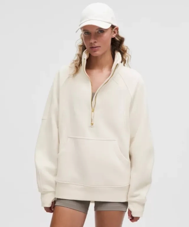 lululemon – Women's Scuba Oversized Funnel-Neck Half Zip Sweatshirt Long – Color Gold/White – Size Medium/Large