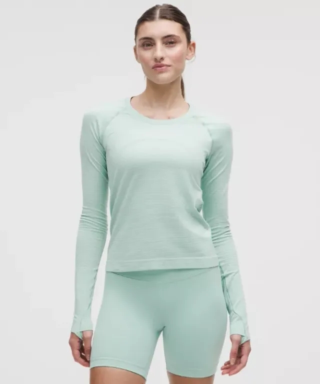 lululemon – Women's Swiftly Tech Long-Sleeve Shirt 2.0 Waist Length – Color White/Green/Pastel – Size 0