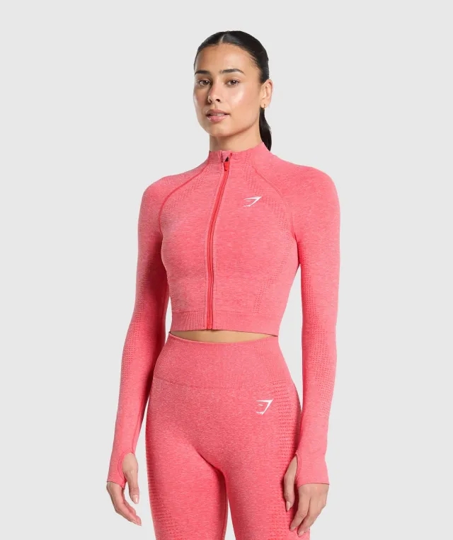  Vital Midi Zip Up Jacket - Coral Red/Marl
