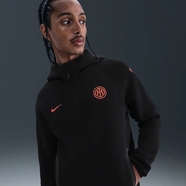 Inter Milan Tech Windrunner Men's Nike Total 90 Football Fleece Hoodie - Black - Cotton/Polyester