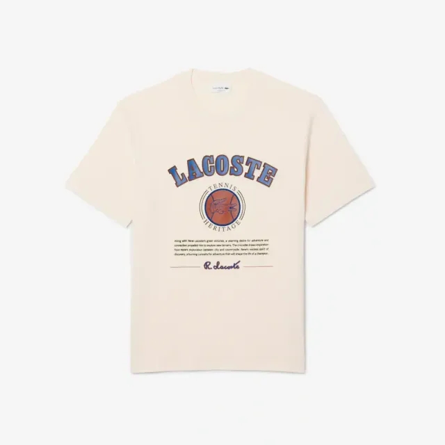 Lacoste Print Cotton T-shirt - Ecru White