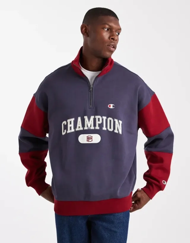 Champion Rochester Collegiate Half Zip Sweatshirt In Red And Navy