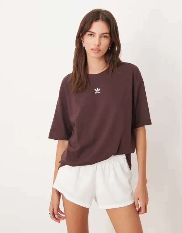 Adidas Originals Boyfriend T-Shirt In Brown