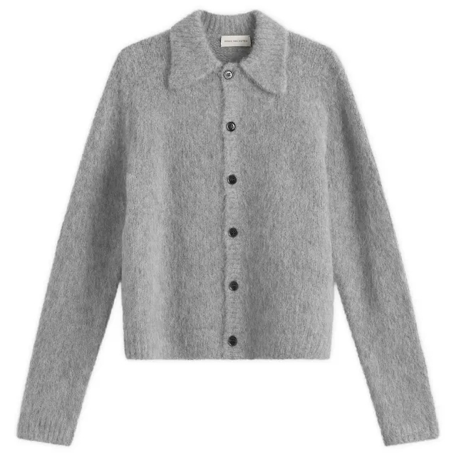 Dries Van Noten Men's Alpaca Wool Knitted Polo Mid Grey