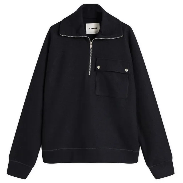 Jil Sander Men's Felted Wool Quarter Zip Midnight
