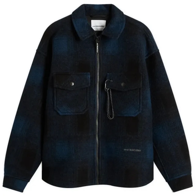 and wander Men's Shaggy Wool Zip Jacket Navy