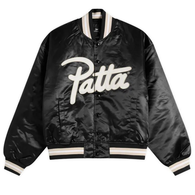 Patta Men's Script Logo Satin Varsity Jacket Black