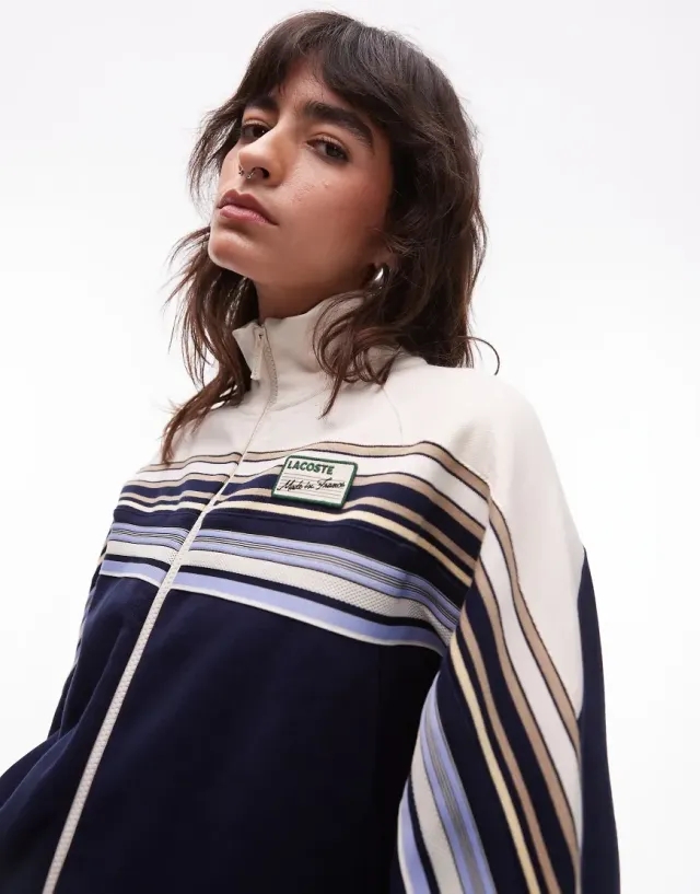 Lacoste French Made Zipped Sweatshirt - Navy Blue / White