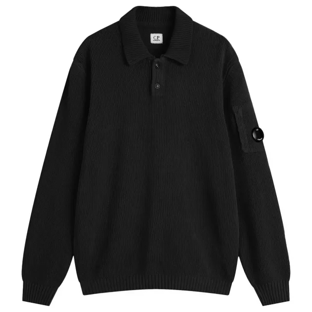C.P. Company Men's Chenille Ribbed Knit Polo Black