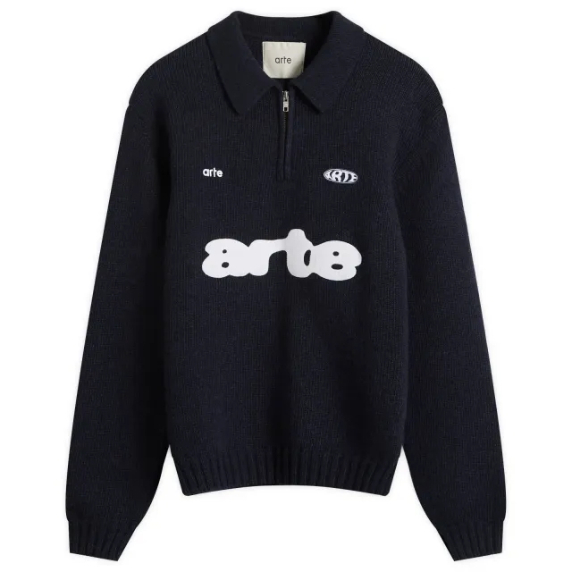 Arte Men's Football Knit Polo Jumper Navy