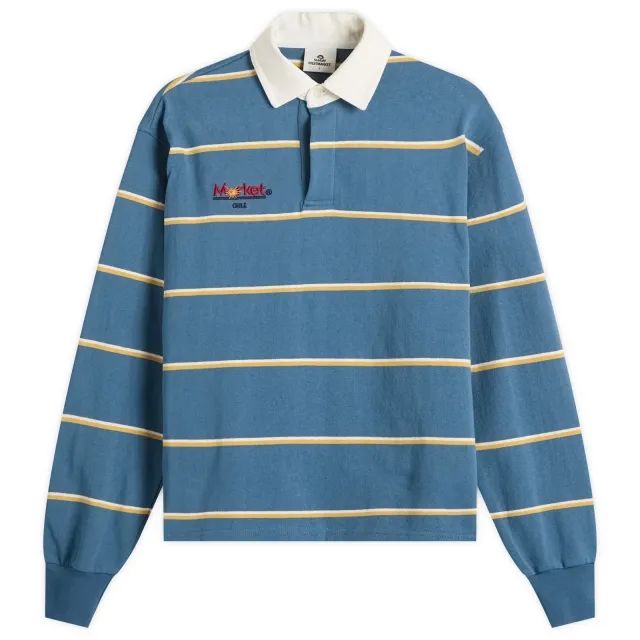 SUNDAYFRUITMARKET Women's Sun Stripe Polo Top Blue