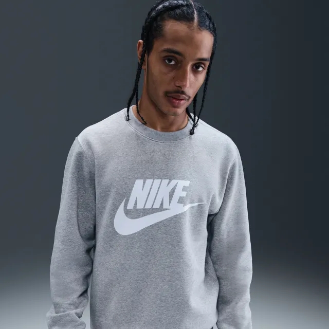Nike Sportswear Club Men's Graphic Fleece Crew-Neck Sweatshirt - Grey - Cotton/Polyester