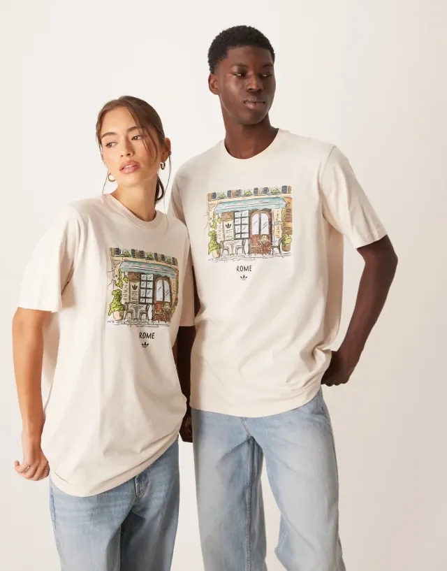 Adidas Originals Rome Illustration Graphic T-Shirt In White