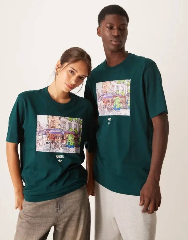 Adidas Originals Paris Illustration Graphic T-Shirt In Dark Green
