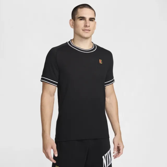 NikeCourt Heritage Men's Short-Sleeve Tennis Top - Black - Cotton/Polyester