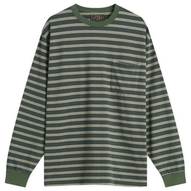 Beams Plus Men's Long Sleeve Multi Pin Pocket T-Shirt Green
