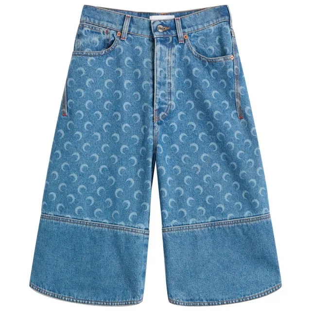 Marine Serre Women's Moon Laser Denim Bermudas Light Blue