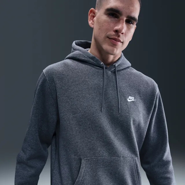 Nike Club Men's Pullover Fleece Hoodie - Grey - Cotton/Polyester