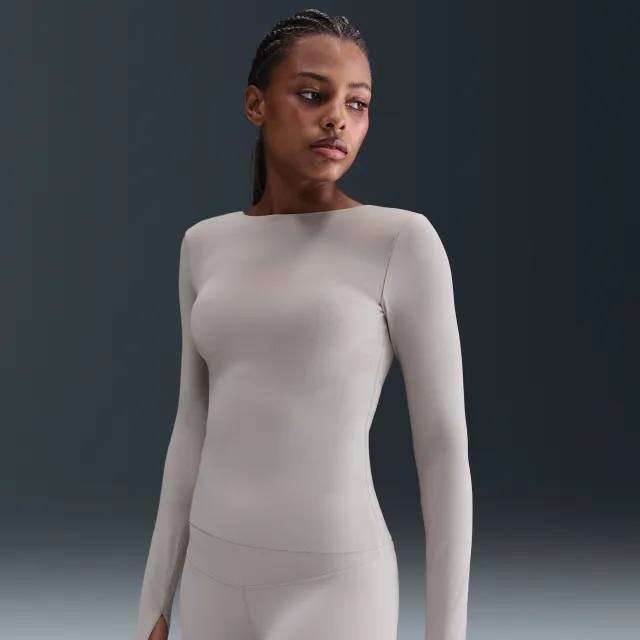 Nike Zenvy Women's Dri-FIT Long-Sleeve Top - Grey - Recycled Nylon Minimum