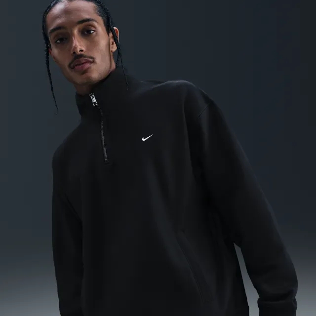 Nike Solo Swoosh Men's Fleece Quarter-Zip Top - Black - Fleece