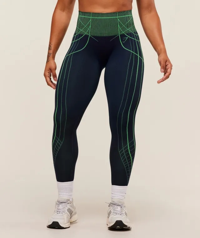  Apex Seamless Leggings - Heavy Blue/Active Green