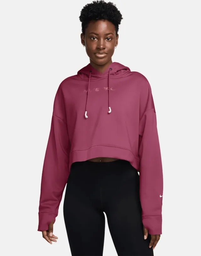 Women's Nike Therma Fit Fleece Hoodie in Pink/White 