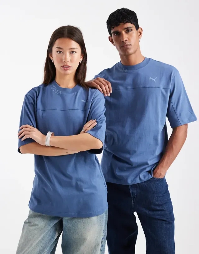 PUMA Washed Out Boxy Tee Shirt Unisex, Dark Indigo, size Large