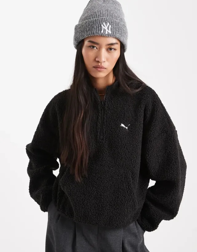 PUMA Wardrobe Essentials Oversized Polar Fleece Hoodie Women, Black